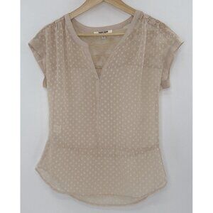 Daniel Rainn Beige Sheer Swiss‎ Polka Dot Blouse Size XS Career Office Preppy